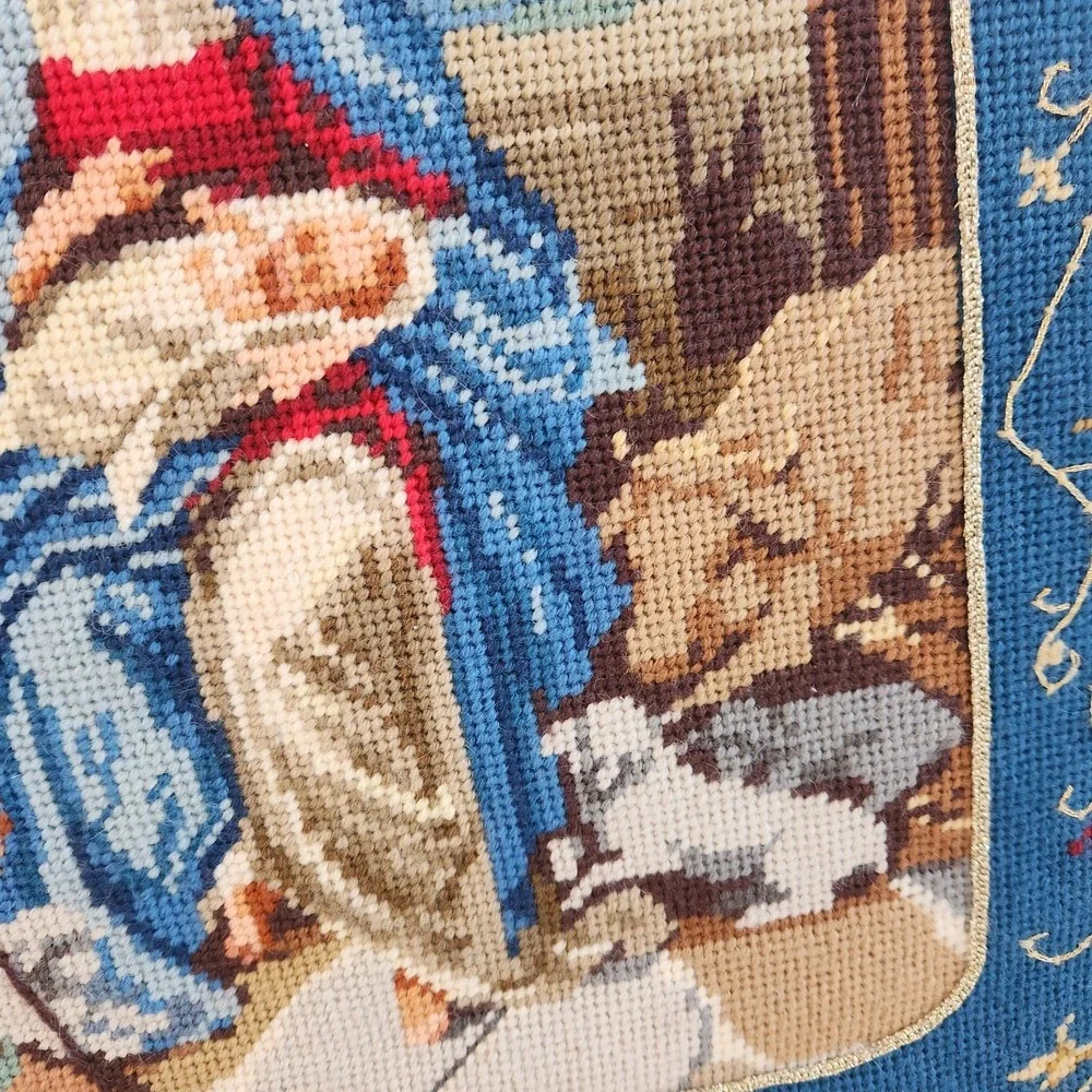 Vtg Nativity Scene Needlepoint Finished art Framed 15.5 X 19.5